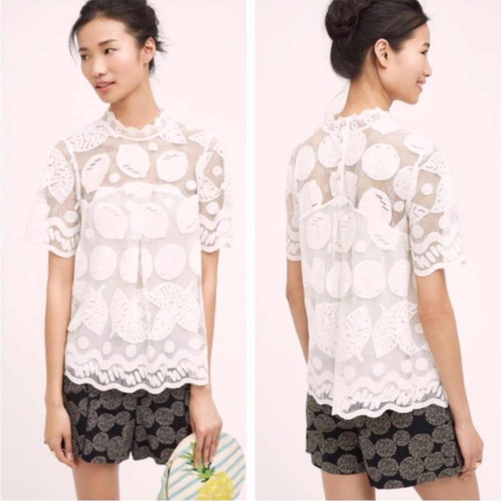 HD in Paris Lily Lace Lemon Citrus Mock Neck Blouse Top